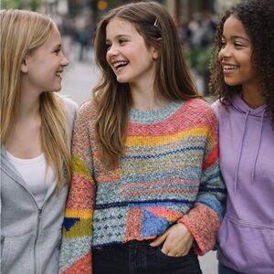 🌸 Multicolor Patchwork Cropped Sweater - Women's Casual Knit